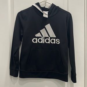 Boy’s Adidas black hoodie white logo size 10/12 M- NEVER WORN- NWOT